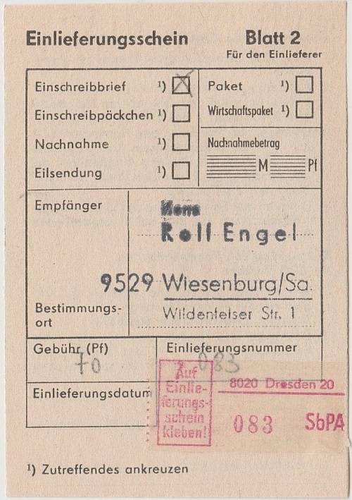 zugeh&ouml;riger Einlieferungsschein